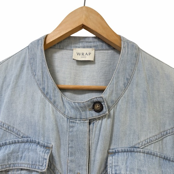 Wrap London Hemp Cotton Short Sleeve Button Up Shirt Dress US 12 UK 16 Blue - Picture 5 of 9